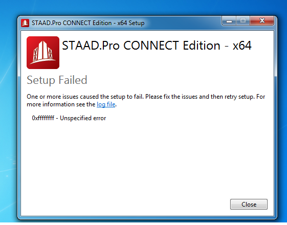Error while installing staad pro connect edition - RAM