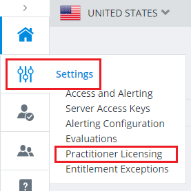 Practitioner Licensing accessible from side navigation