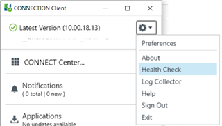 Connection Client Settings menu