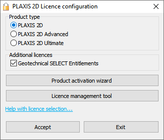 Start PLAXIS 2D - Configure Licences