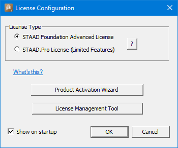 STAAD Foundation Advanced licence configuration window