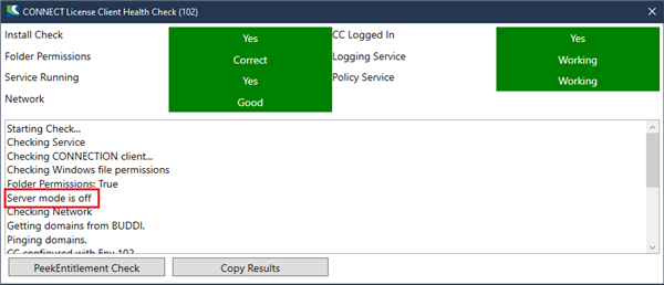 Screenshot highlighting server mode designation